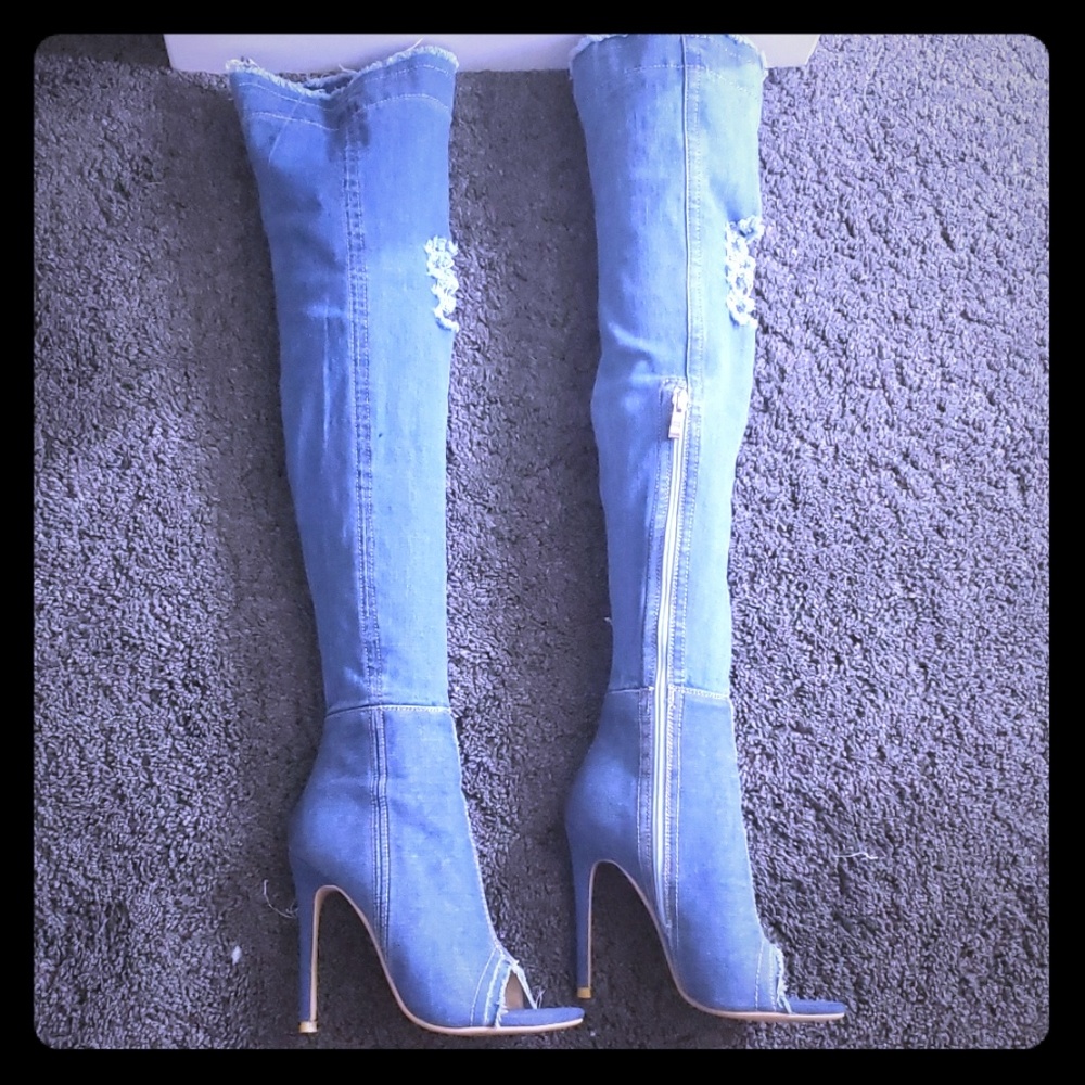 Denim boots